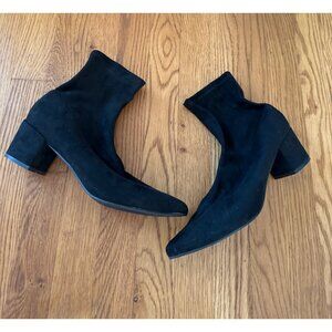 Lulus Ankle Boots Black Faux Suede Look Pointed Toe Block Heel Womens Size 10